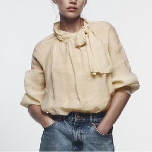 Zara Cream Tie-Neck Blouse M